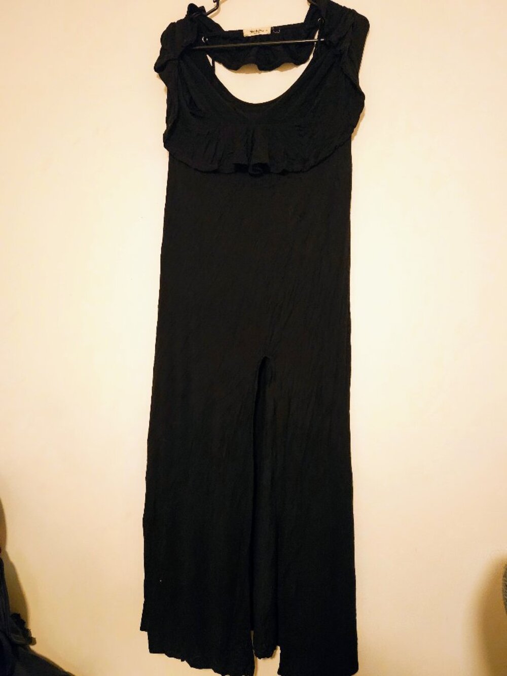 Mikey & Joey Black Maxi Dress XL Ruffle Neck Sleeveless A-Line